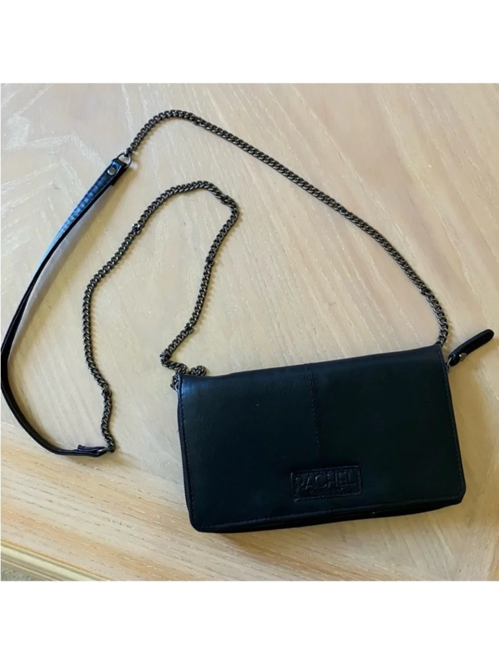 RACHEL ROY Black Faux Leather Wallet Chain Shoulder Bag